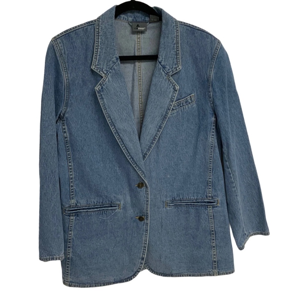 Lizwear Denim Blazer Jacket Size 12 Light Wash Vintage Tailored Classic